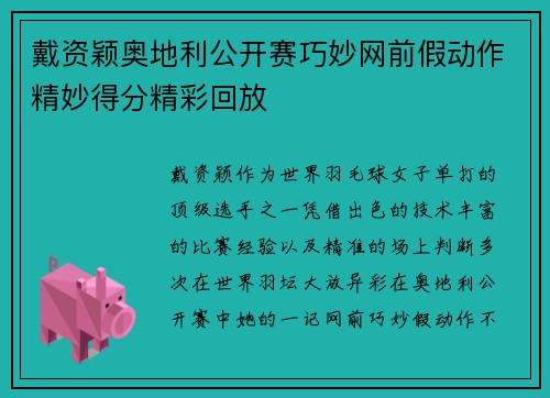 戴资颖奥地利公开赛巧妙网前假动作精妙得分精彩回放